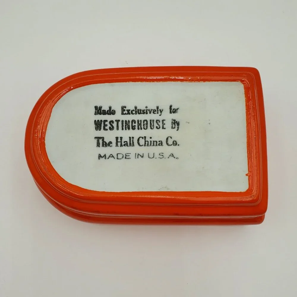 Hall China Company Westinghouse Orange Refrigerator Box Lidded Dish Fridgie - Picture 7 of 10